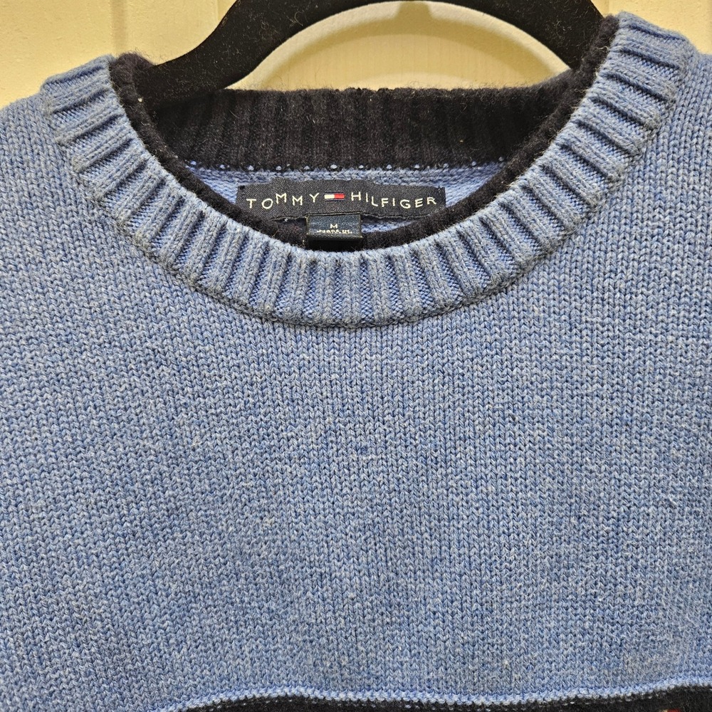Tommy Hilfiger Mens Medium Blue Cotton Wool Blend Striped Knit Sweater - Picture 4 of 10
